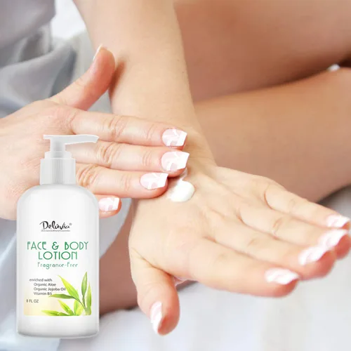 Vista 8 de Deluvia Loción corporal hidratante y loción facial, 8 onzas con aloe vera orgánico, manteca de karité, aceite de jojoba orgánico, vitamina E y B5.