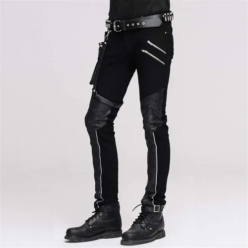 Vista 5 de Devil Fashion Pantalones casuales para hombre punk patchwork rectos con bolsillo