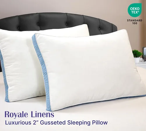 Vista 6 de ROYALE LINENS Juego de 2 almohadas de tamaño estándar, almohada de cama para dormir, almohada refrescante para dormir de espalda, estómago