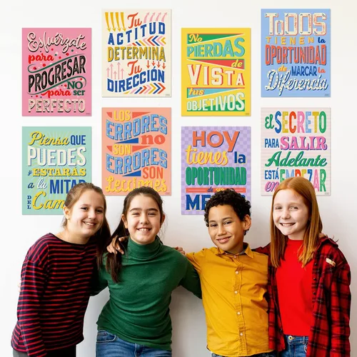 Vista 5 de Sweetzer & Orange Juego de 8 carteles motivacionales en español y letras BIENVENIDOS para profesores y estudiantes, gráficos de idiomas que