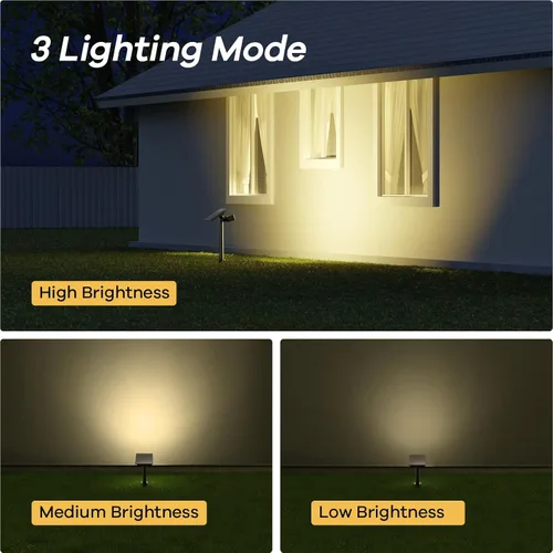 Vista 4 de Consciot Focos solares de color blanco cálido para exteriores, del atardecer al amanecer, 600 lúmenes, 360 °, ajustables en 360°, luces solares