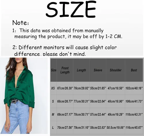 Vista 7 de Anewoneson Moda Mujer Camisa Turndown Collar Sólido Manga Larga Botón Bolsillo Blusa De Seda Camiseta
