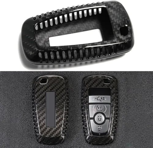 Vista 3 de Cubierta de llavero de fibra de carbono para Ford F-150 F150 Bronco Raptor R Off-Road 2018 2019 2020 2021 2022 2023 2024, Solo para Raptor, Estuche