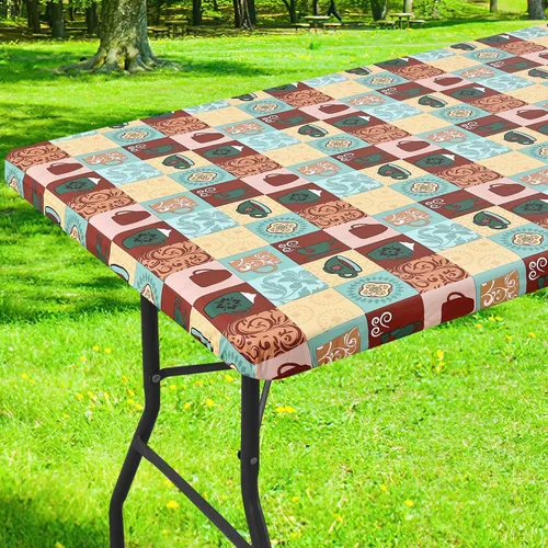 Vista 11 de Smiry Mantel cuadrado para mesa de pícnic, impermeable, elástico, ajustable, para campamento, protector de vinilo con parte trasera de franela Beige