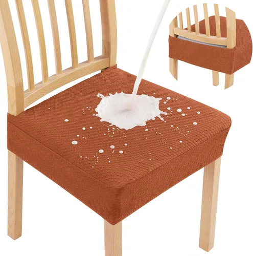 Vista 28 de Smiry Juego de 2 fundas de asiento impermeables para sillas de comedor, tela jacquard elástica, extraíble y lavable, fundas protectoras de asiento