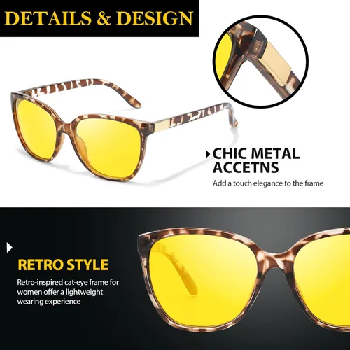 Vista 6 de TJUTR TN2593 - Lentes de conducción con visión nocturna antirreflejos para hombres y mujeres, lentes amarillas polarizadas para seguridad nocturna