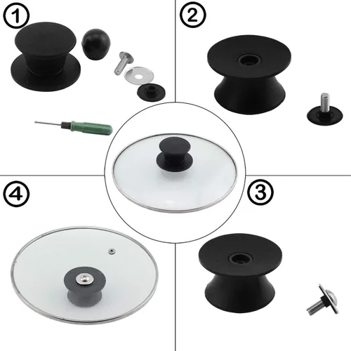 Vista 5 de Paquete de 2 pomos universales para tapa de olla, silicona anticalor de 2.2 pulgadas, repuesto de base de utensilios de cocina, mango circular
