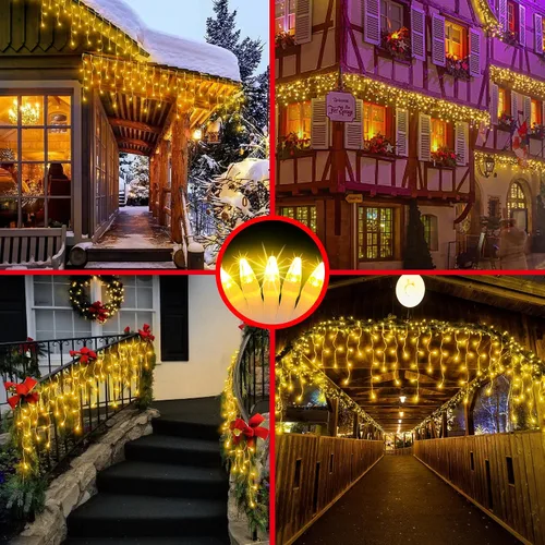 Vista 6 de 504 luces LED de Navidad de 50 pies, 112 gotas, 12 modos, luces de cuerda de Navidad blancas cálidas para exteriores regulables, luces de hadas