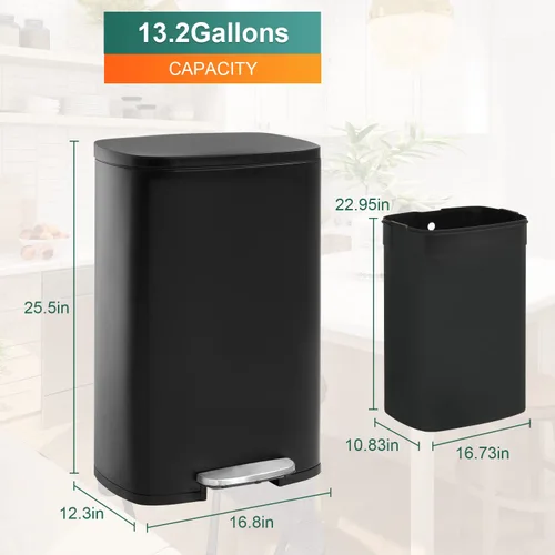 Vista 7 de PayLessHere Cubo de basura de acero inoxidable a prueba de huellas dactilares con cubo interior extraíble y tapas con bisagras, cubo de basura