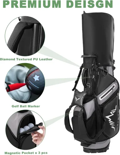 Vista 4 de UNIHIMAl Bolsa de golf de 14 vías, bolsa de golf de piel sintética para hombres y mujeres con parte superior de felpa, 10 bolsillos