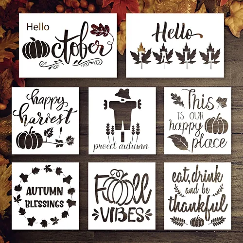 Vista 3 de 8 plantillas de pintura de otoño y otoño, plantillas de dibujo de Acción de Gracias, plantillas de plástico para manualidades, decoración del hogar