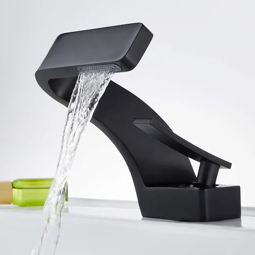 Vista 2 de becola Grifo de cascada para lavabo de baño, grifo mezclador de agua fría y caliente de latón macizo de una sola manija, grifo para lavabo