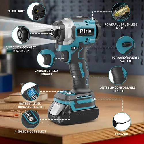 Vista 4 de Destornillador de impacto inalámbrico compatible con batería Makita de 18V, destornillador de impacto de potencia con mandril hexagonal de 1/4" 2500
