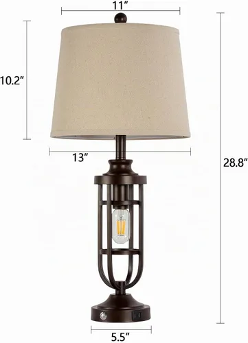 Vista 6 de Lámparas de Mesa Estilo Granja de 28.8" para Sala de Estar, Juego de 2, Lámparas Táctiles Regulables de 3 Vías con Puertos USB, Lámparas Rústicas