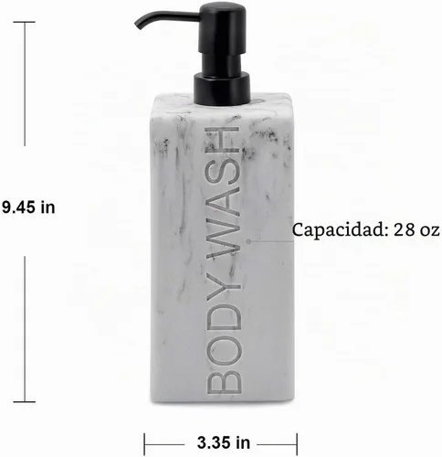 Vista 5 de dispensador rectangular de resina premium para cuarto de baño, para champú, acondicionador, loción corporal, diseño moderno recargable con bomba
