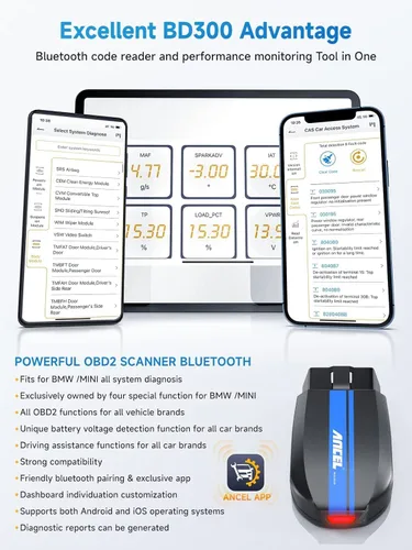 Vista 7 de ANCEL Escáner Bluetooth OBD2 BD300, lector de código de sistema completo y herramienta de diagnóstico para BMW con servicio de registro de batería