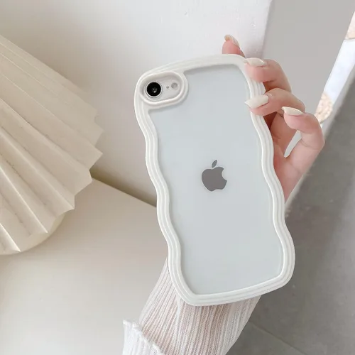 Vista 60 de QLTYPRI Funda compatible con iPhone 7/8/SE, bonita funda transparente con marco ondulado rizado para niñas y mujeres, funda protectora de TPU