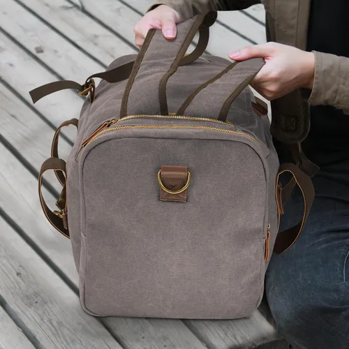 Vista 7 de Nomad - Bolsas de viaje de 50 litros para hombre, bolsa de lona de lona vintage de cuero genuino, bolsa de viaje multifuncional para fines de semana