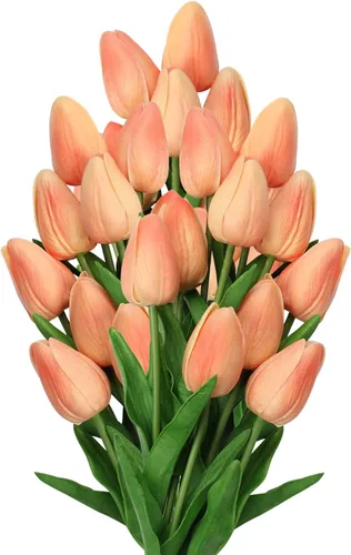 Vista 14 de 24 tulipanes rosas – Flores artificiales – Tulipanes artificiales de 13.5 pulgadas para el día de la madre, jarrón, centros de mesa, hogar, ramo