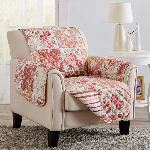 Vista 66 de Great Bay Home Funda reversible de retazos reclinable, lavable, protector de muebles con correas elásticas, perfecta para niños y mascotas, detalle