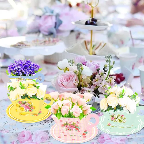 Vista 5 de LaVenty Juego de tazas de té y platillos de fiesta de té floral vintage de 24 piezas LaVenty Juego de tazas de té y platillos de fiesta de té