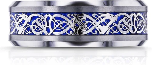 Vista 2 de Kobelli Anillo de carburo de tungsteno para hombre, diseño de dragón celta de 0.315in