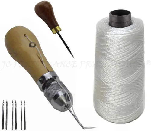 Vista 4 de JC Performance - Juego de herramientas de reparación de puntada rápida de cuero, hilo resistente (sin punzón, negro)