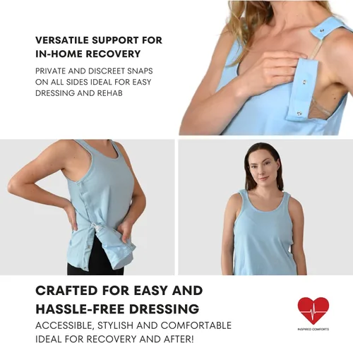 Vista 24 de Inspired Comforts Camiseta sin mangas de recuperación de mastectomía poscirugía con bolsillo de drenaje y acceso a presión