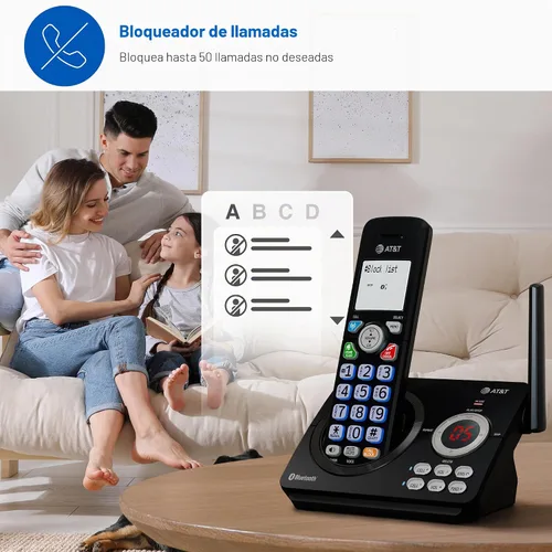 Vista 4 de AT&T Teléfono inalámbrico DECT 6.0 - Bloqueador de llamadas inteligente, Bluetooth conecta a la celda, anuncio de identificación de llamadas