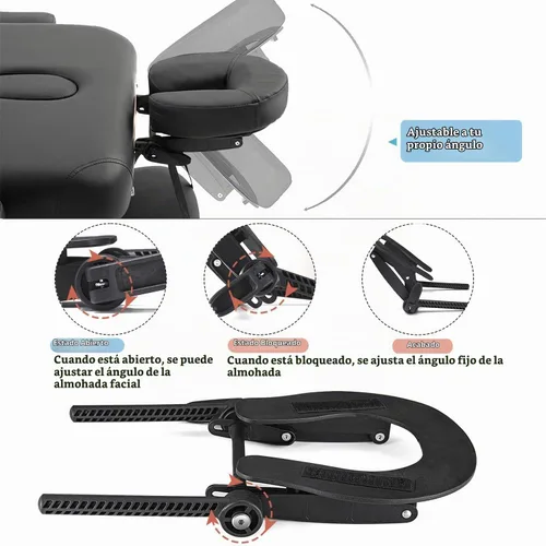 Vista 3 de Mesa de masaje universal, cuna y cojín de cara, silla de masaje ajustable, reposacabezas y almohada facial, plataforma de masaje, cojín