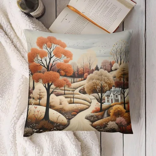 Vista 4 de Funda de almohada de paisaje, campo, otoño, otoño, tamaño estándar, otoño, día de Acción de Gracias, cuadrada, suave, doble cara, impresión, funda