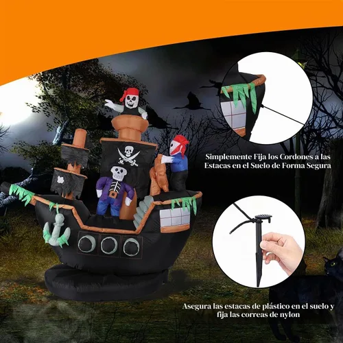 Vista 7 de Vigdur - Inflables de Halloween para decoración al aire libre, barco pirata gigante de 7 pies