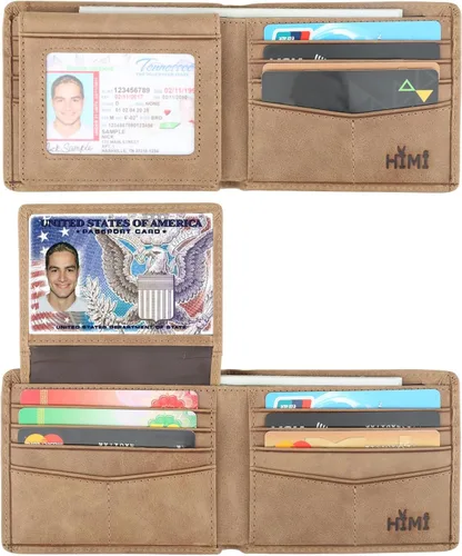 Vista 11 de Cartera de piel auténtica para hombre, con bloqueo RFID, plegable, elegante, con 2 ventanas de identificación Negro