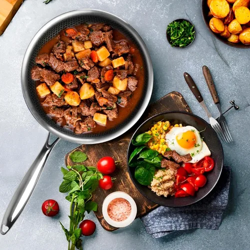 Vista 8 de Innerwell - Sartén de acero inoxidable de 8 pulgadas con revestimiento de nido de abeja antiadherente, sartén para huevos y tortillas, cocina