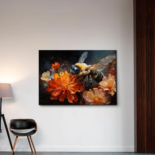 Vista 4 de StoreUSA97 Arte de pared floral de abejorro, impresión mágica en lienzo botánico, ilustración de retrato de abeja encantada, póster de jardín