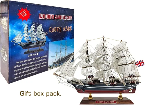 Vista 3 de SAILINGSTORY - Cortadora de naves modelo de madera Cutty Sark 1/195, réplica de 13 pulgadas de largo Detalles auténticos artesanales