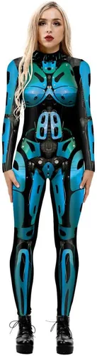 Vista 3 de Enterizo de Halloween para mujer, overol de cosplay esqueleto calavera 3D