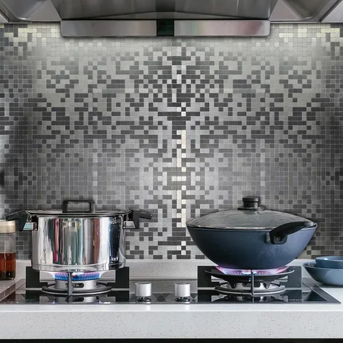 Vista 6 de XUANINY Azulejo autoadhesivo de metal para salpicaduras, azulejo despegar y pegar para cocina, superficie de aluminio cepillado para salpicaduras