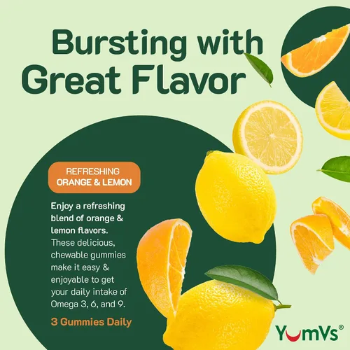 Vista 9 de YUM-V'S - Gomitas veganas Omega-3 DHA, limón y naranja (90 unidades) Soporte para el cerebro, los ojos y el corazón con DHA de algas y linaza