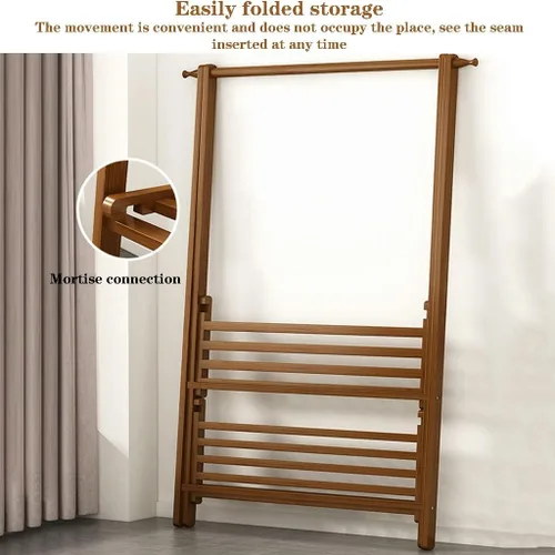 Vista 4 de Perchero de madera de bambú, con estantes de almacenamiento, estante para colgar ropa, para entrada, sala de estar, dormitorio