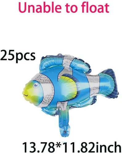 Vista 2 de 25 globos de papel de aluminio de pez payaso azul de 13 pulgadas, globos de Mylar de animales oceánicos
