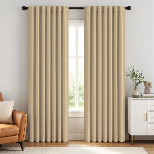 Vista 37 de ANRODUO Juego de 2 cortinas con bloqueo de luz del 99%, cortinas de 84 pulgadas de largo, cortinas negras para dormitorio, cortinas con aislamiento