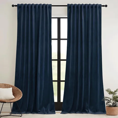 Vista 49 de RYB HOME Cortinas elegantes de terciopelo verde de 63 pulgadas de largo, bloqueo de luz, aislamiento térmico, elegantes cortinas de terciopelo
