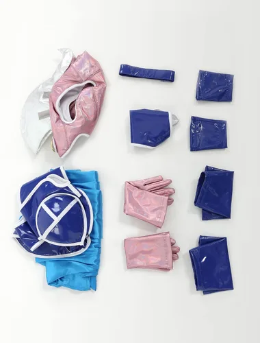 Vista 6 de Miccostumes Disfraz de anime para mujer y niña, con gorro, guantes y accesorios para cinturón