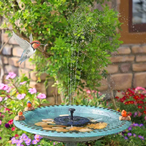Vista 7 de AMZtime Fuente Solar de Agua, Fuentes Solares de Baño para Pájaros Mejoradas con 6 Boquillas, Bomba de Fuente Solar Flotante y Independiente