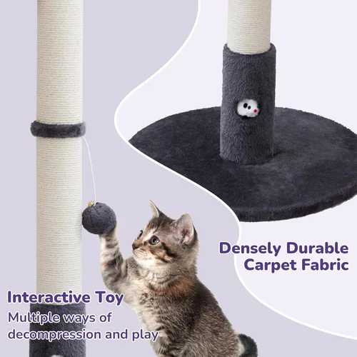 Vista 4 de Woochpet Poste rascador de gatos de 33 pulgadas de alto para adultos, poste rascador grande resistente con bola colgante con divertido agujero