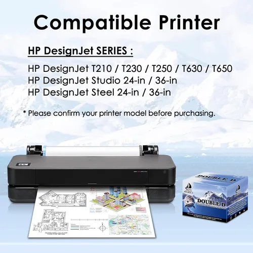 Vista 2 de DOUBLE D 712XL - Cartuchos de tinta negra de repuesto para HP 712 712XL BK para impresora de trazador de estudio DesignJet T650 T630 T230 T210