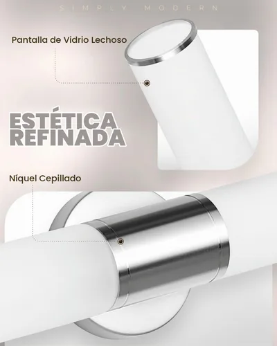Vista 6 de Lámpara de pared de 2 luces para tocador de baño, aplique de pared de níquel cepillado con vidrio blanco ópalo, lámpara de pared interior E26, luz