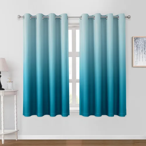 Vista 17 de HOMEIDEAS Cortinas Blackout Negras Ombré de 52 x 63 Pulgadas de Largo Degradado Oscurecimiento de Habitación Aislamiento Térmico Ahorro de Energía