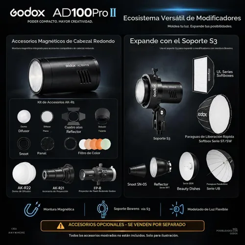 Vista 10 de Godox AD100Pro II AD100 Pro II 100Ws TTL Flash, 2.4G Wireless X System